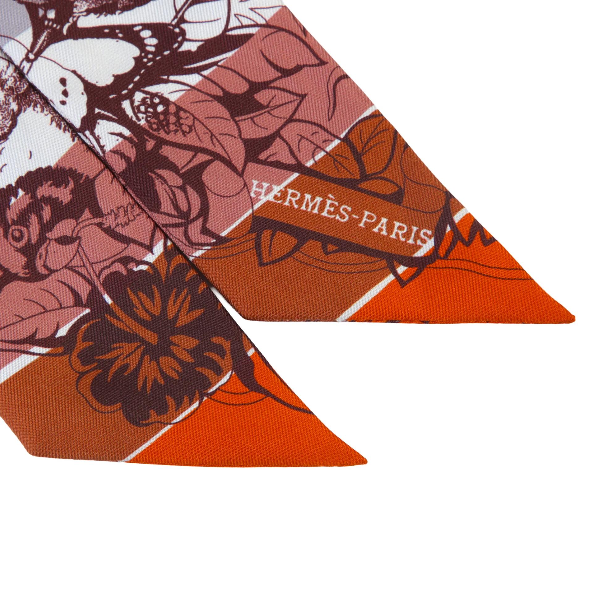 Good ( Rank AB) HERMÈS Twilly Love Rainbow Red Brown Silk - 3