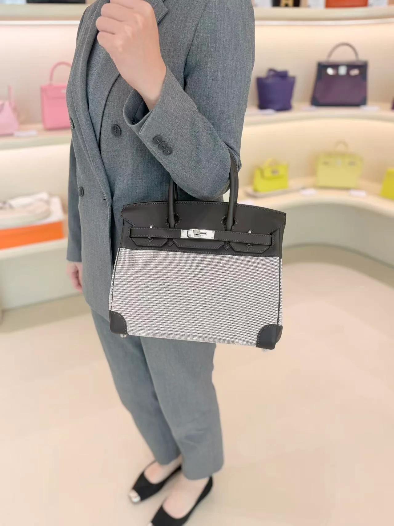 Brand New ( Rank N ) HERMÈS Birkin 30 Ecru Bai Brun（T3） Swift Toile H canvas Palladium hardware G (2026) - 7