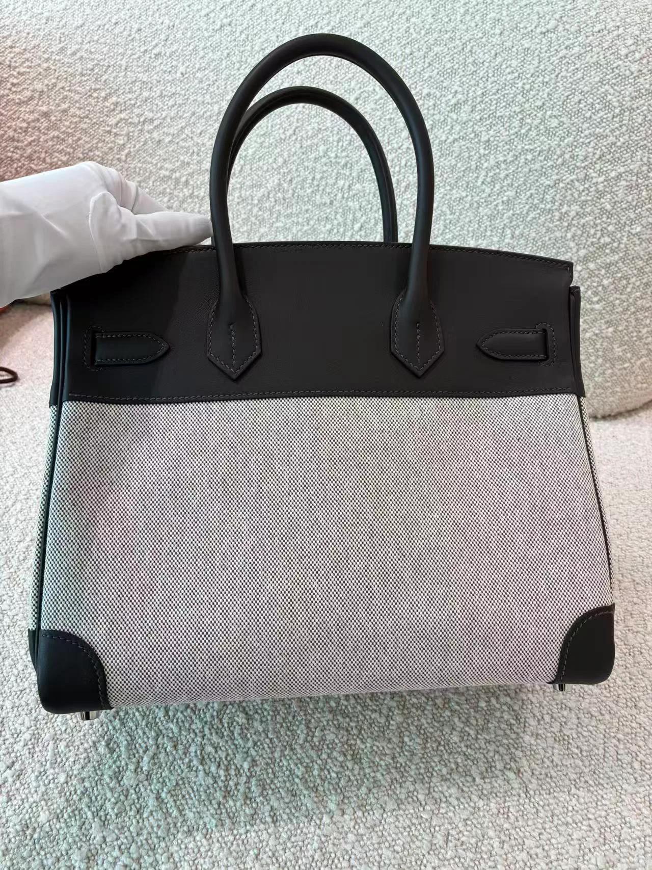 Brand New ( Rank N ) HERMÈS Birkin 30 Ecru Bai Brun（T3） Swift Toile H canvas Palladium hardware G (2026) - 4