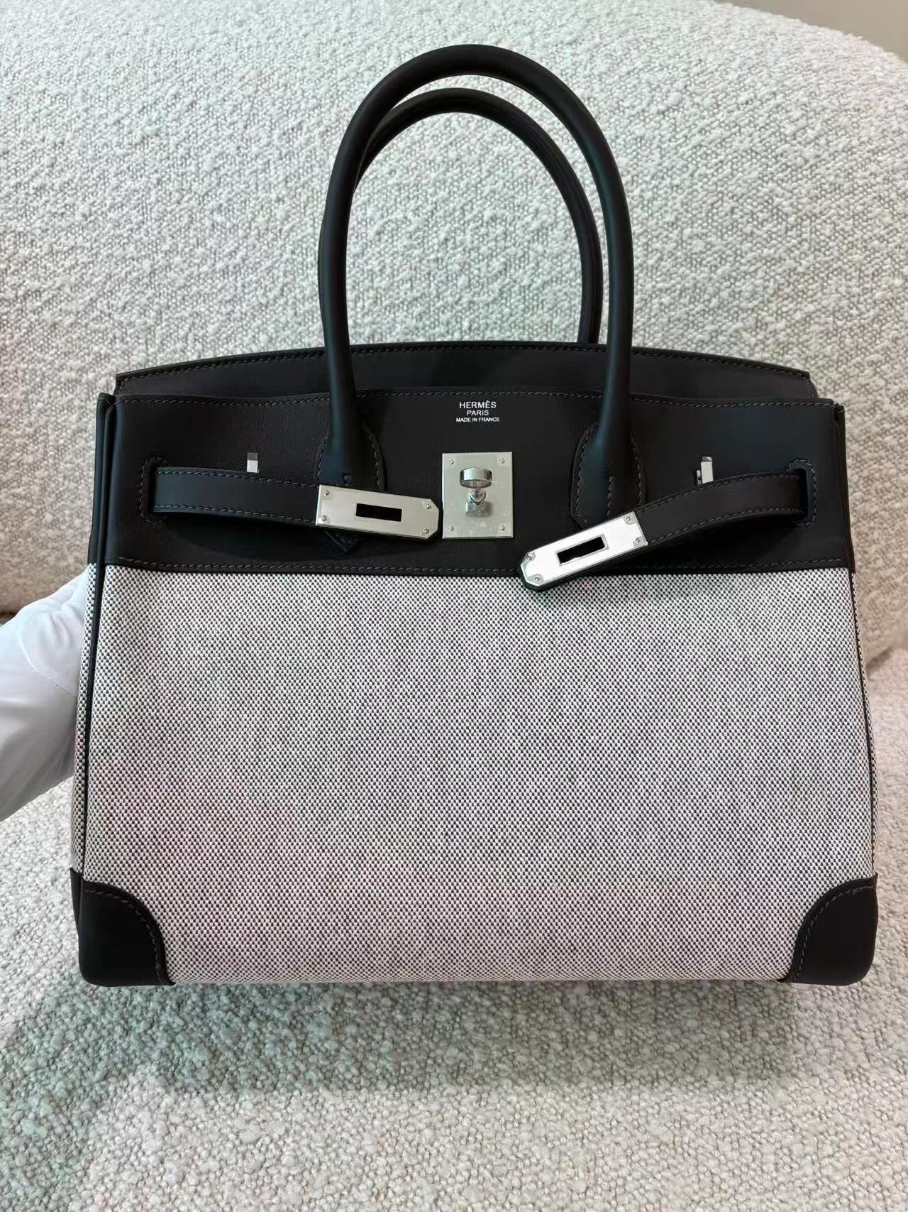 Brand New ( Rank N ) HERMÈS Birkin 30 Ecru Bai Brun（T3） Swift Toile H canvas Palladium hardware G (2026) - 3