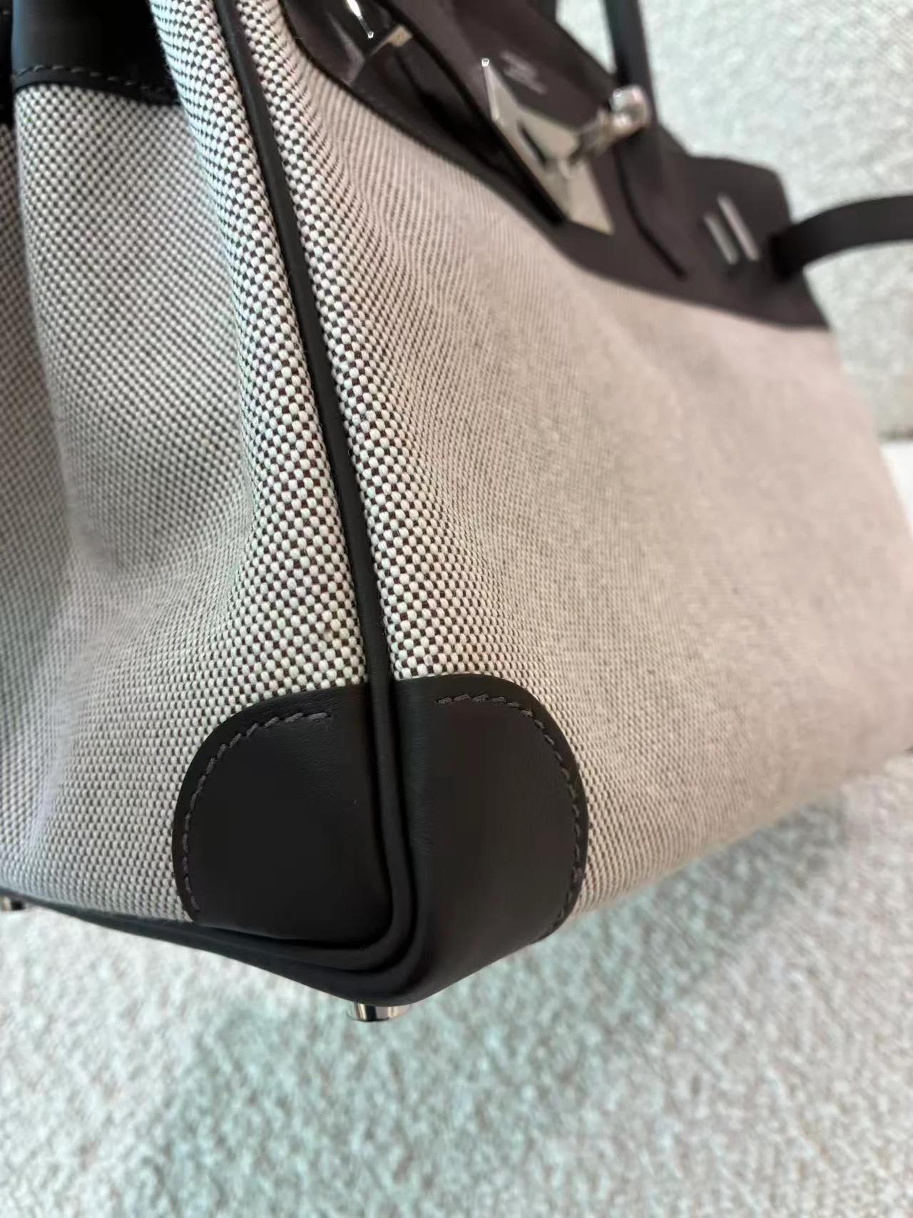 Brand New ( Rank N ) HERMÈS Birkin 30 Ecru Bai Brun（T3） Swift Toile H canvas Palladium hardware G (2026) - 16