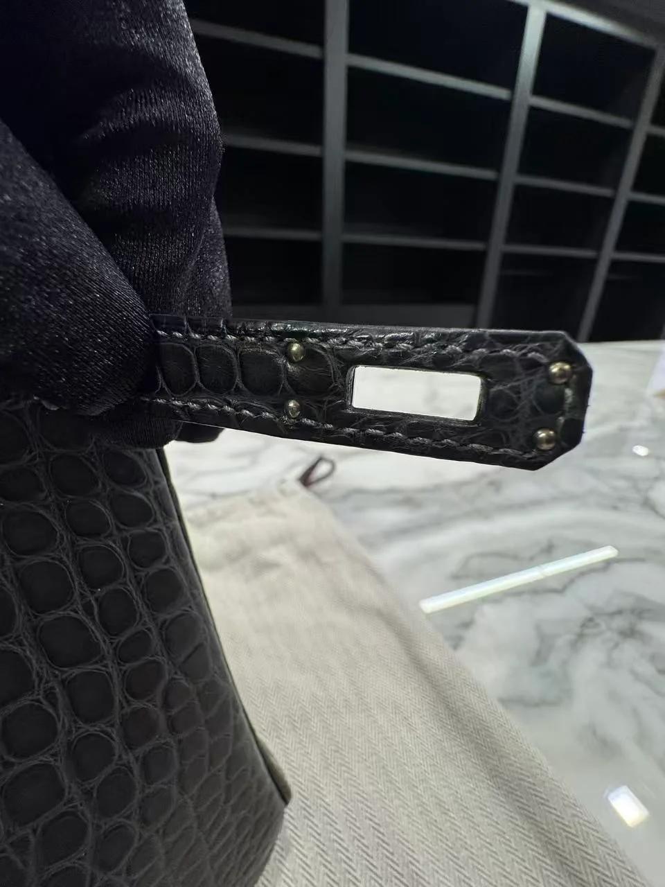 Brand New ( Rank N ) HERMÈS Birkin 25 Graphite (88) Matte Alligator Palladium hardware G (2026) - 12