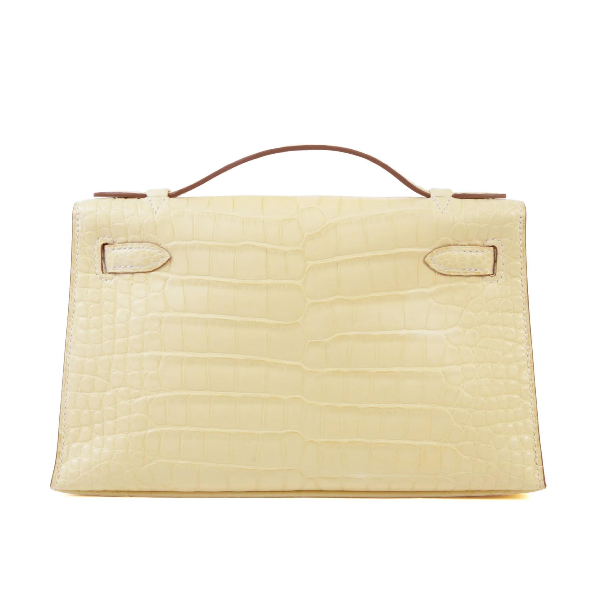 Brand New ( Rank N ) HERMÈS Kelly Pochette Vanille (Y1) Matte Alligator Palladium hardware G (2026) - 2