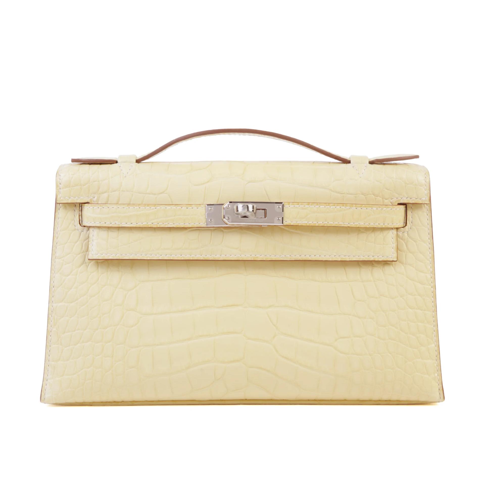 Brand New ( Rank N ) HERMÈS Kelly Pochette Vanille (Y1) Matte Alligator Palladium hardware G (2026) - 1