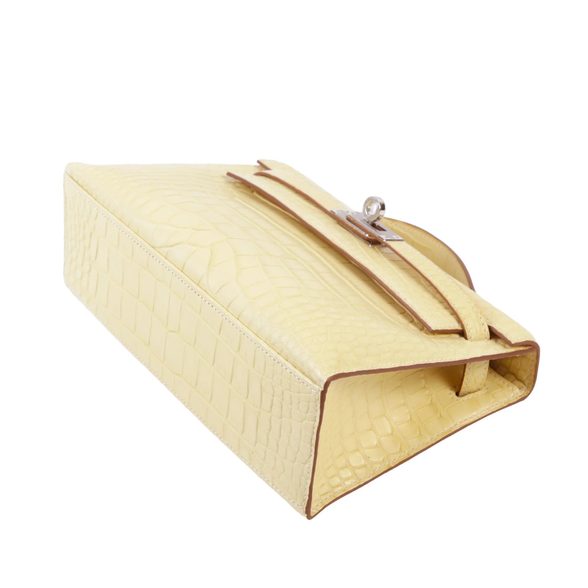 Brand New ( Rank N ) HERMÈS Kelly Pochette Vanille (Y1) Matte Alligator Palladium hardware G (2026) - 5