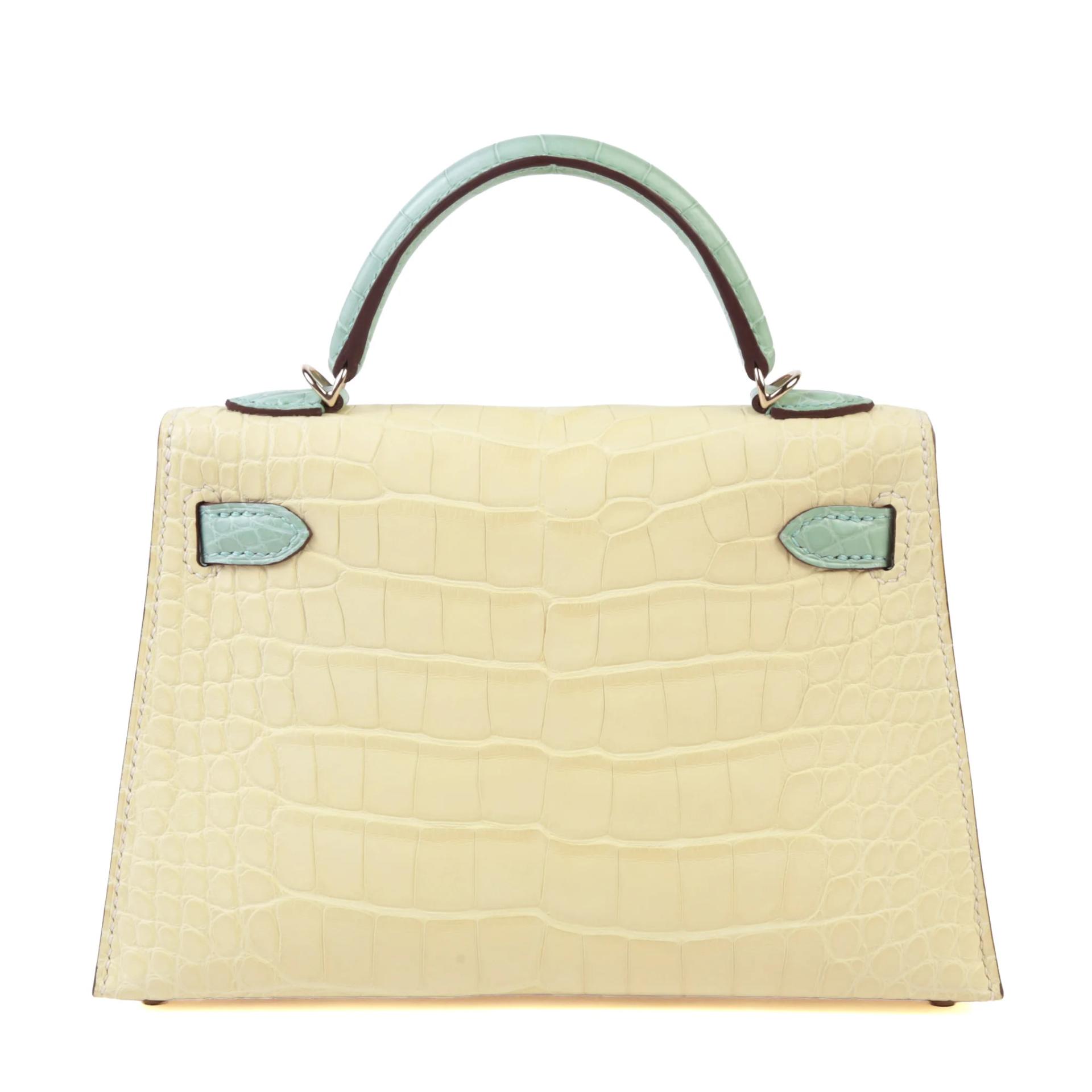 Unused ( Rank NS ) HERMÈS Special Order Mini Kelly II HSS Vert d’Eau (6U) Vanille (Y1) Matte Alligator Permabrass hardware K (2025) - 2