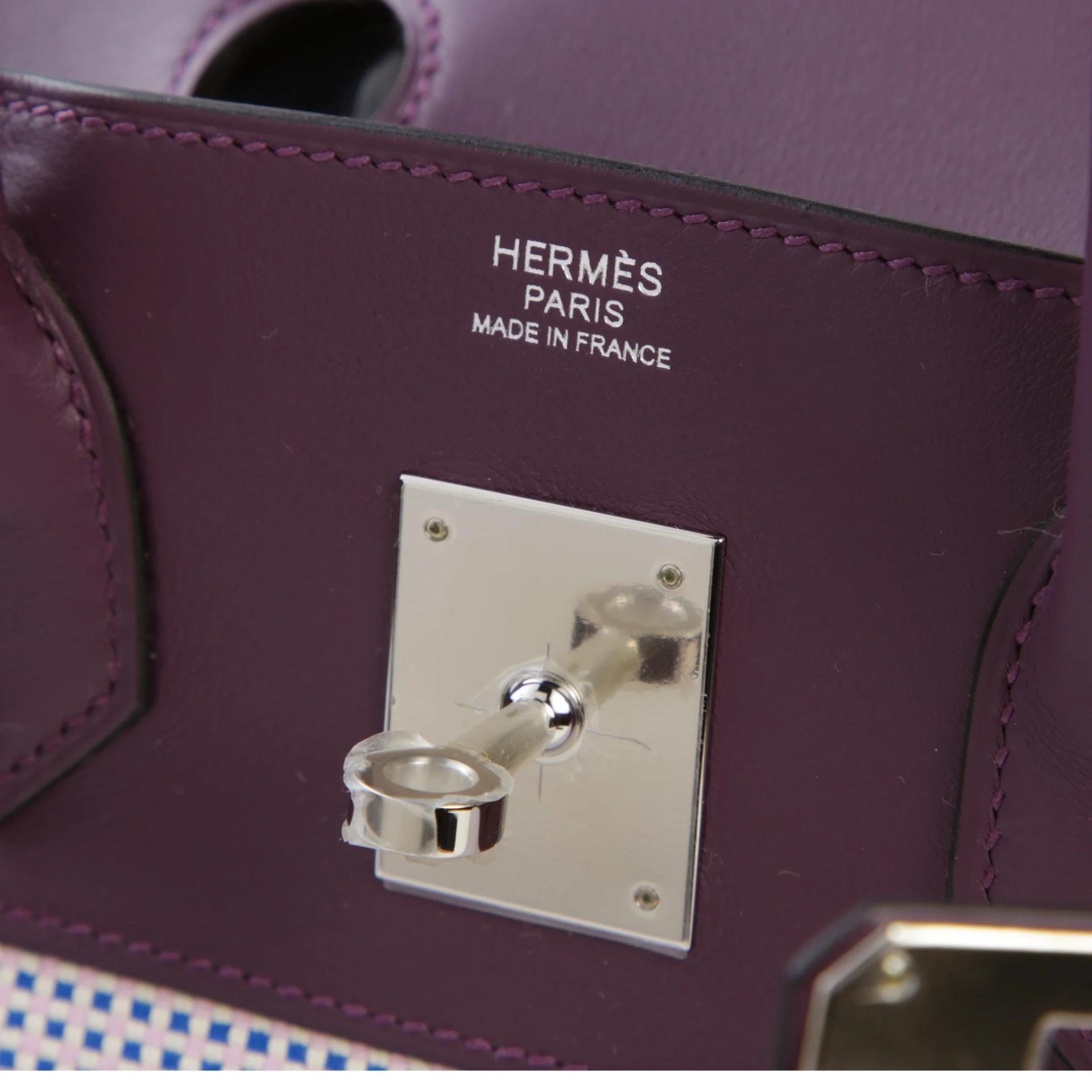 Unused ( Rank NS ) HERMÈS Birkin 30 Cassis (N5) Swift Toile Quadrille canvas Palladium hardware B (2023) - 9