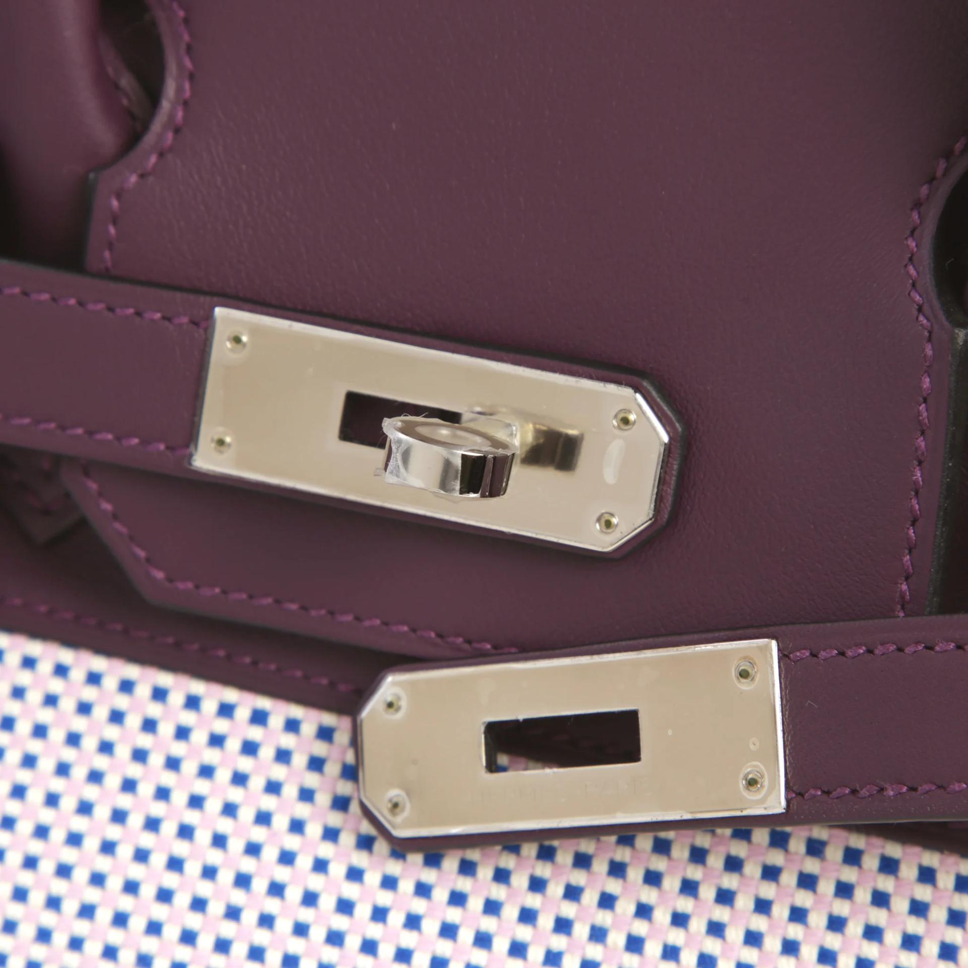 Unused ( Rank NS ) HERMÈS Birkin 30 Cassis (N5) Swift Toile Quadrille canvas Palladium hardware B (2023) - 8