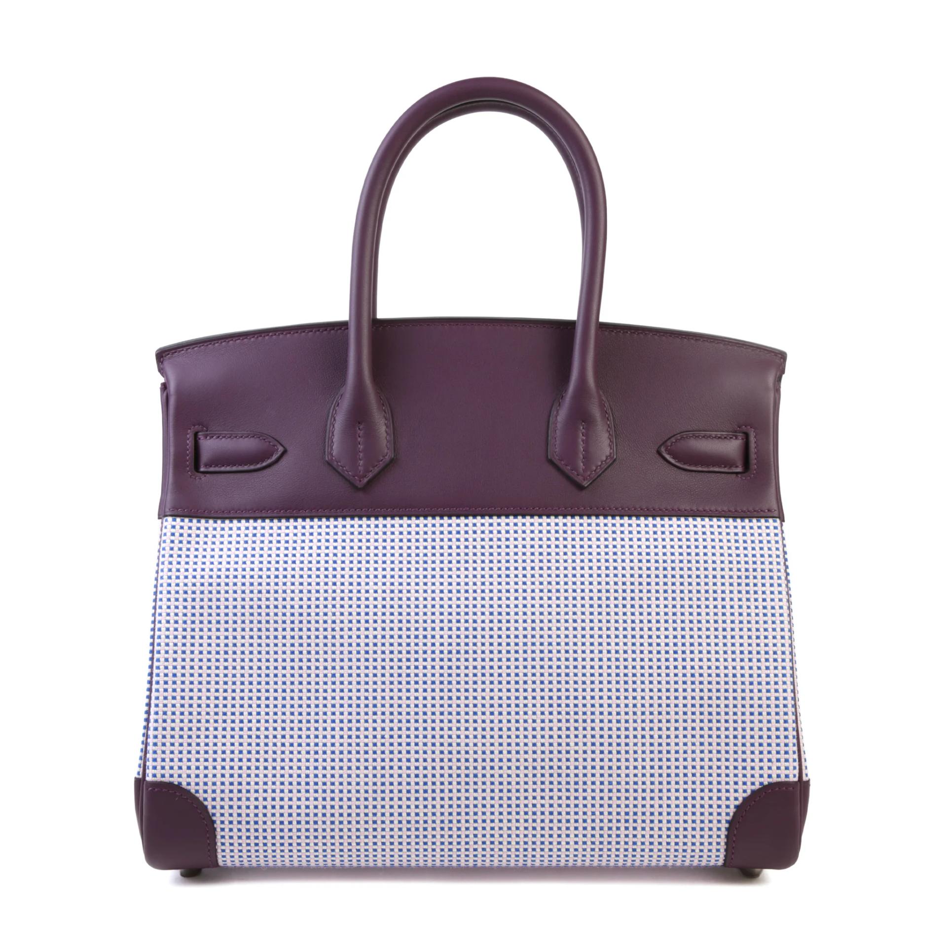 Unused ( Rank NS ) HERMÈS Birkin 30 Cassis (N5) Swift Toile Quadrille canvas Palladium hardware B (2023) - 2