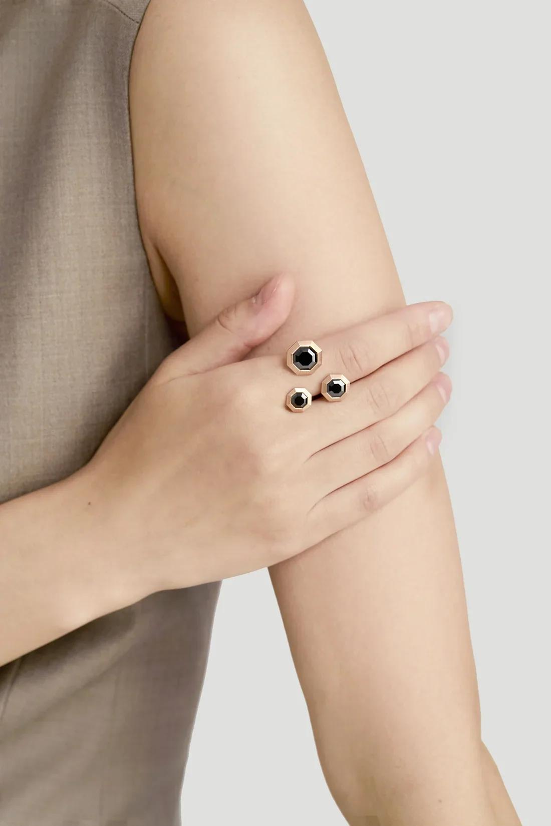 Brand New ( Rank N ) Mira MIRA NOIR PREMIUM BLACK MIRROR Ring 18K Rose Gold - 2