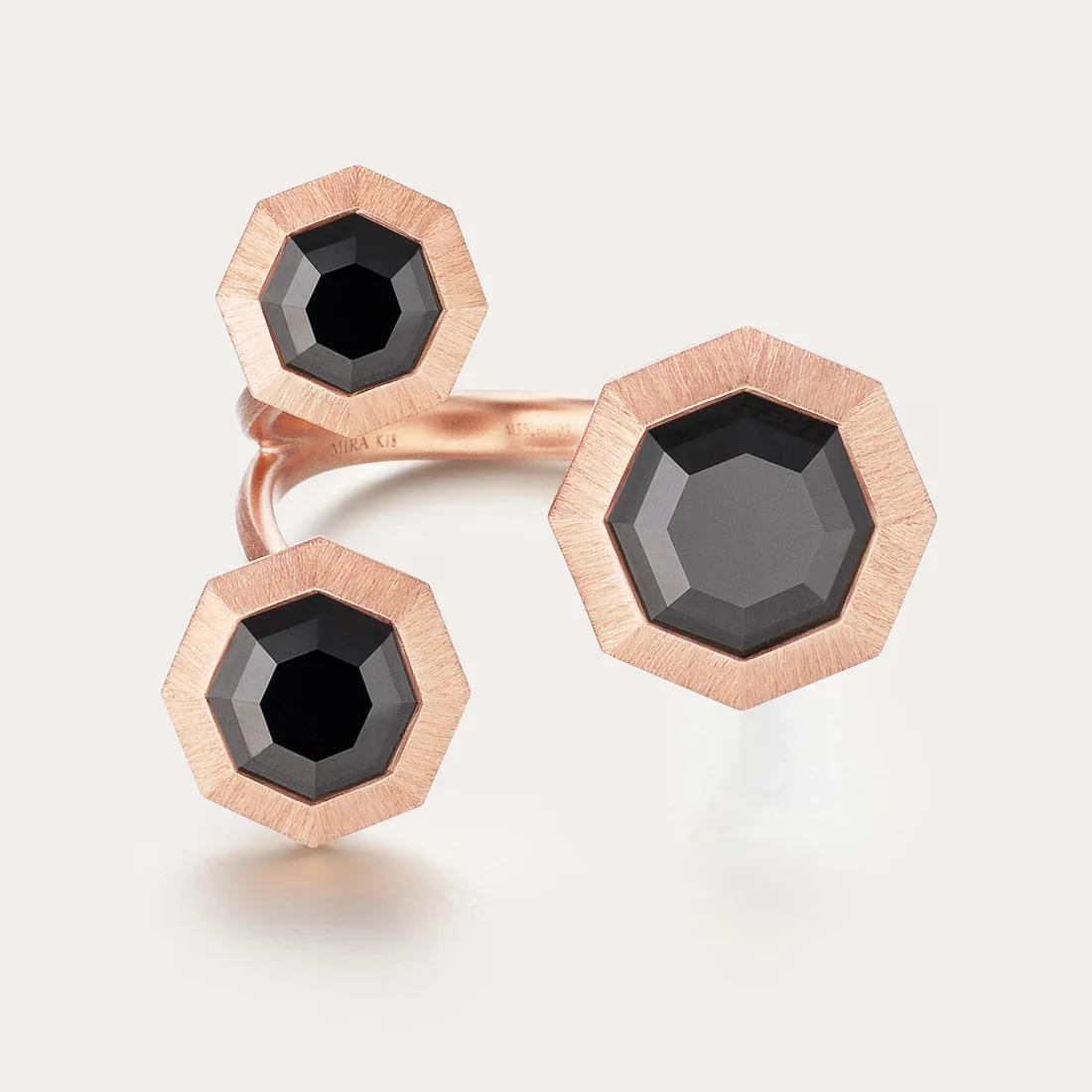 Brand New ( Rank N ) Mira MIRA NOIR PREMIUM BLACK MIRROR Ring 18K Rose Gold - 3