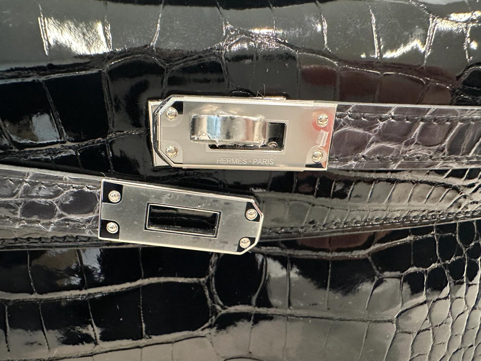 Brand New ( Rank N ) HERMÈS Kelly Pochette Noir (89) Graphite (88) Shiny Alligator Palladium hardware G (2026) - 14