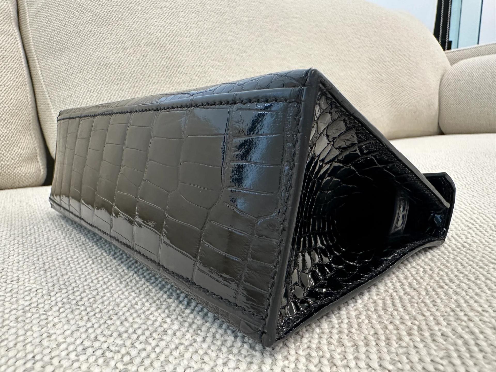 Brand New ( Rank N ) HERMÈS Kelly Pochette Noir (89) Graphite (88) Shiny Alligator Palladium hardware G (2026) - 5