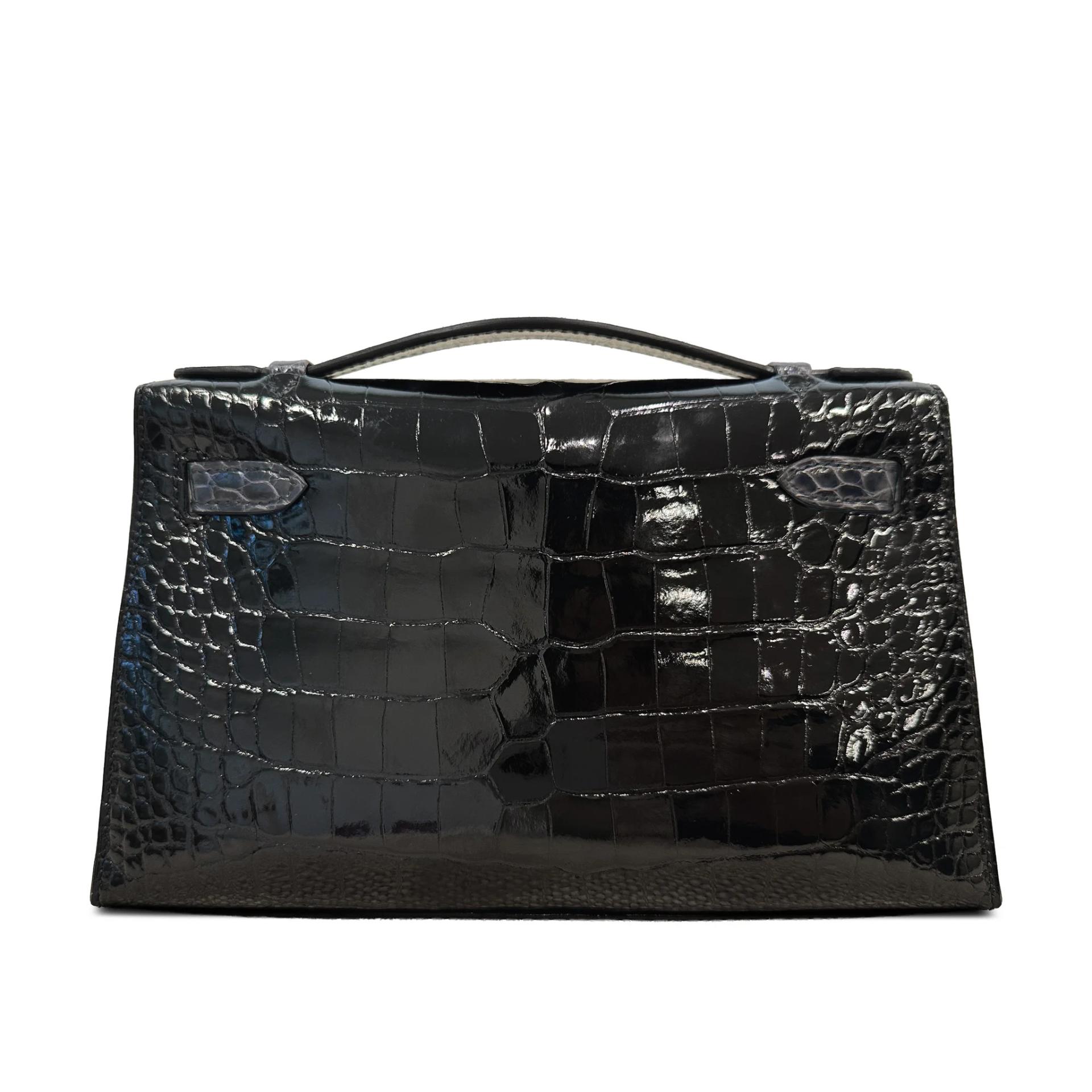Brand New ( Rank N ) HERMÈS Kelly Pochette Noir (89) Graphite (88) Shiny Alligator Palladium hardware G (2026) - 2