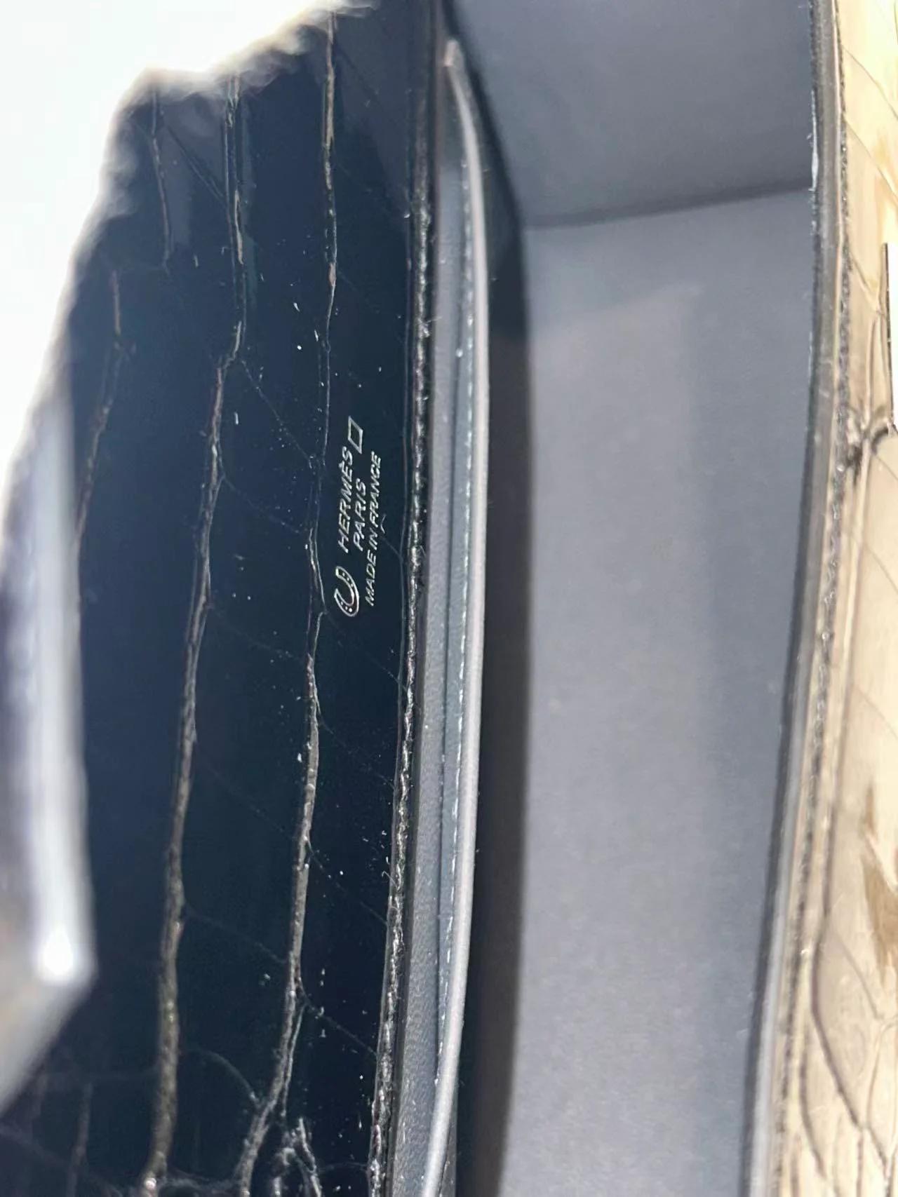 Brand New ( Rank N ) HERMÈS Kelly Pochette Noir (89) Graphite (88) Shiny Alligator Palladium hardware G (2026) - 21