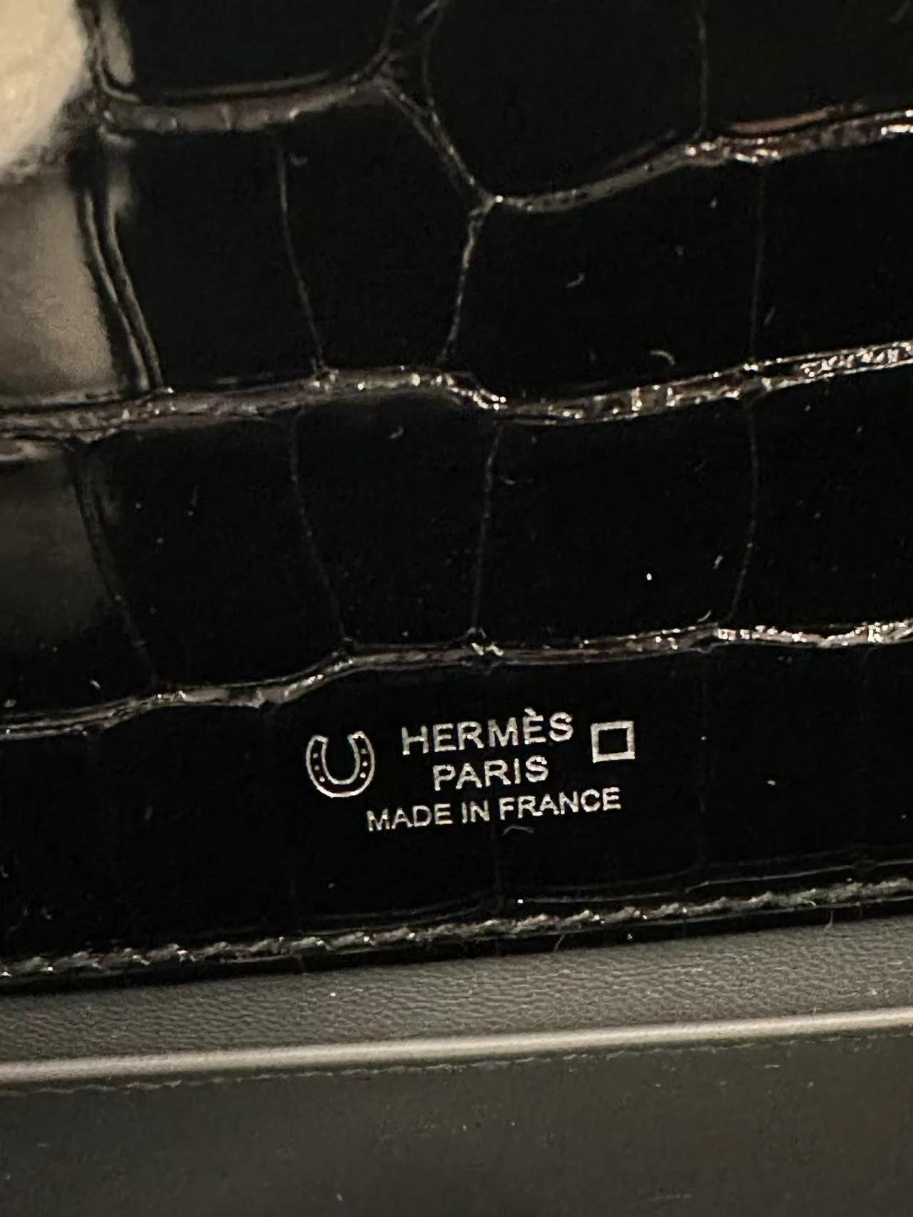 Brand New ( Rank N ) HERMÈS Kelly Pochette Noir (89) Graphite (88) Shiny Alligator Palladium hardware G (2026) - 13