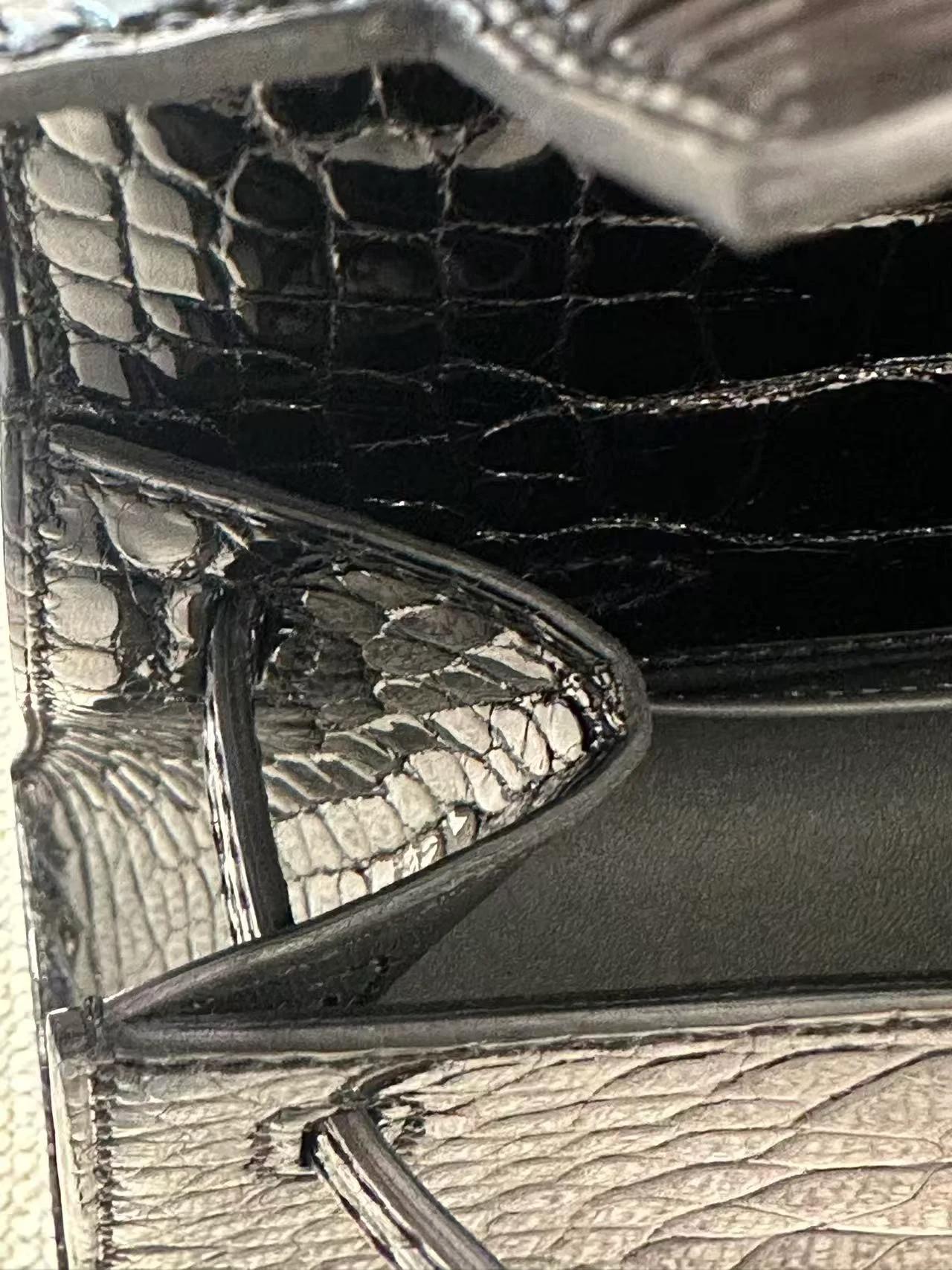 Brand New ( Rank N ) HERMÈS Kelly Pochette Noir (89) Graphite (88) Shiny Alligator Palladium hardware G (2026) - 10