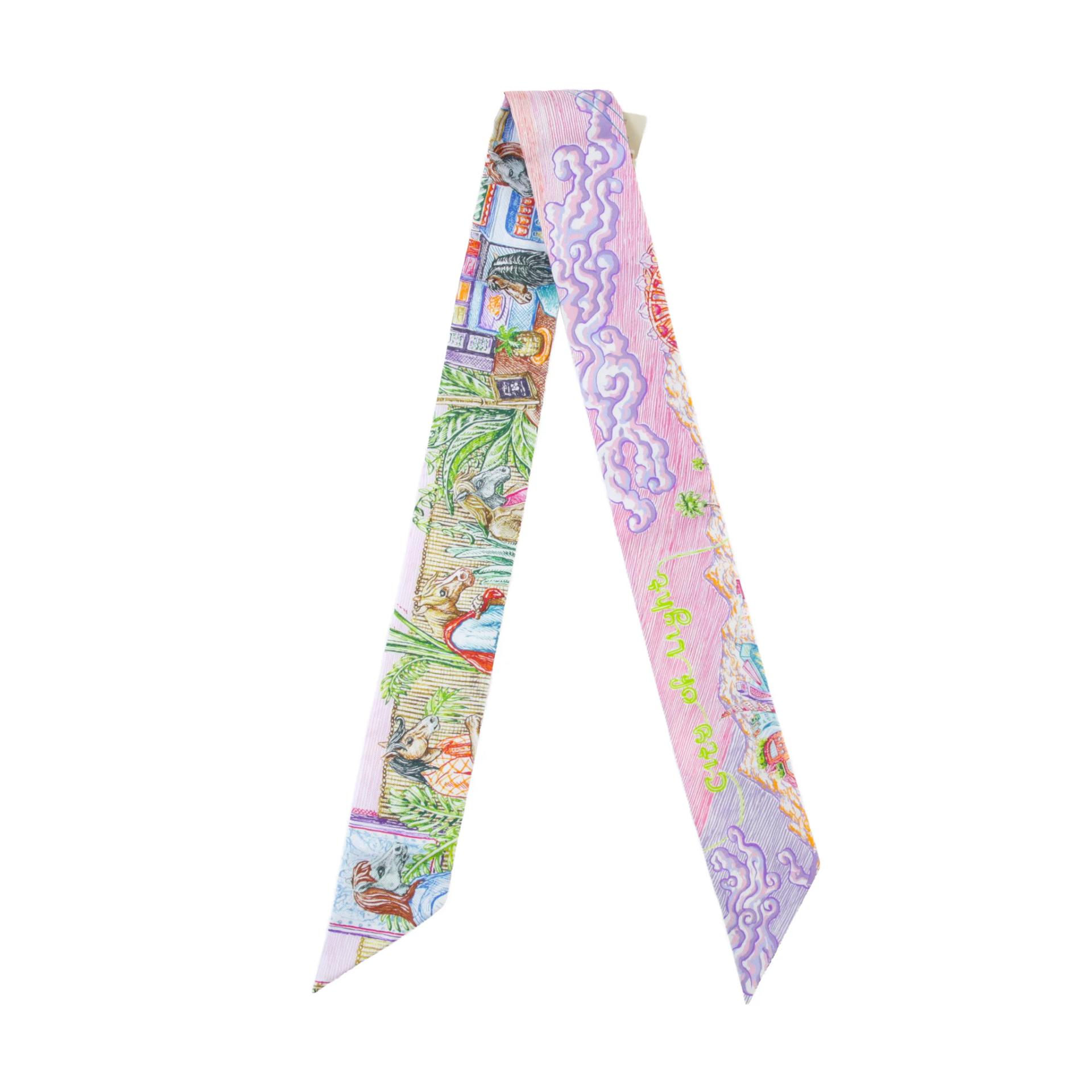 Unused ( Rank NS ) HERMÈS Twilly City of Light Pink Green Silk - 2