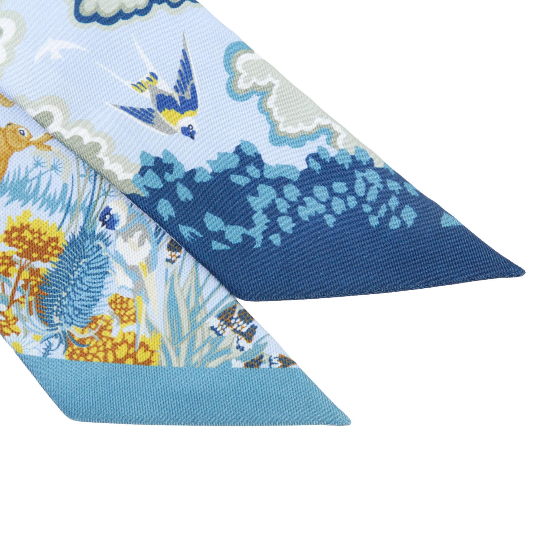 Unused ( Rank NS ) HERMÈS Twilly Rewilding Nature Blue Silk - 3