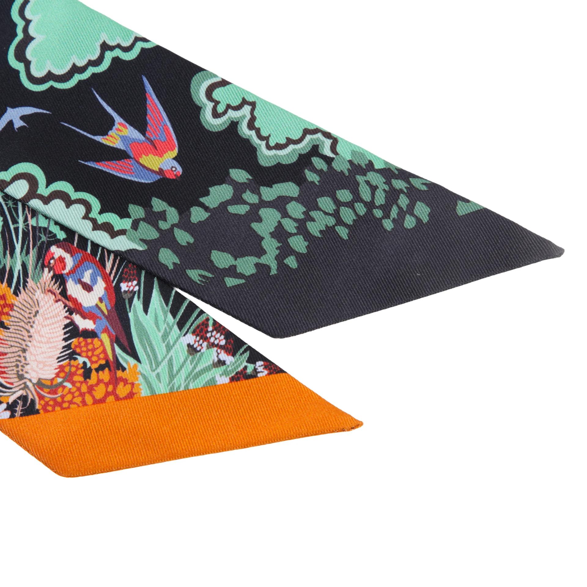 Unused ( Rank NS ) HERMÈS Twilly Rewilding Nature Black Orange Silk - 3