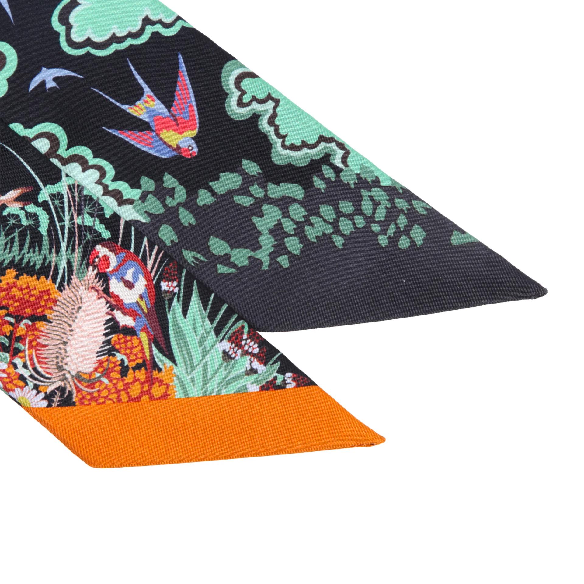Unused ( Rank NS ) HERMÈS Twilly Rewilding Nature Black Orange Silk - 2