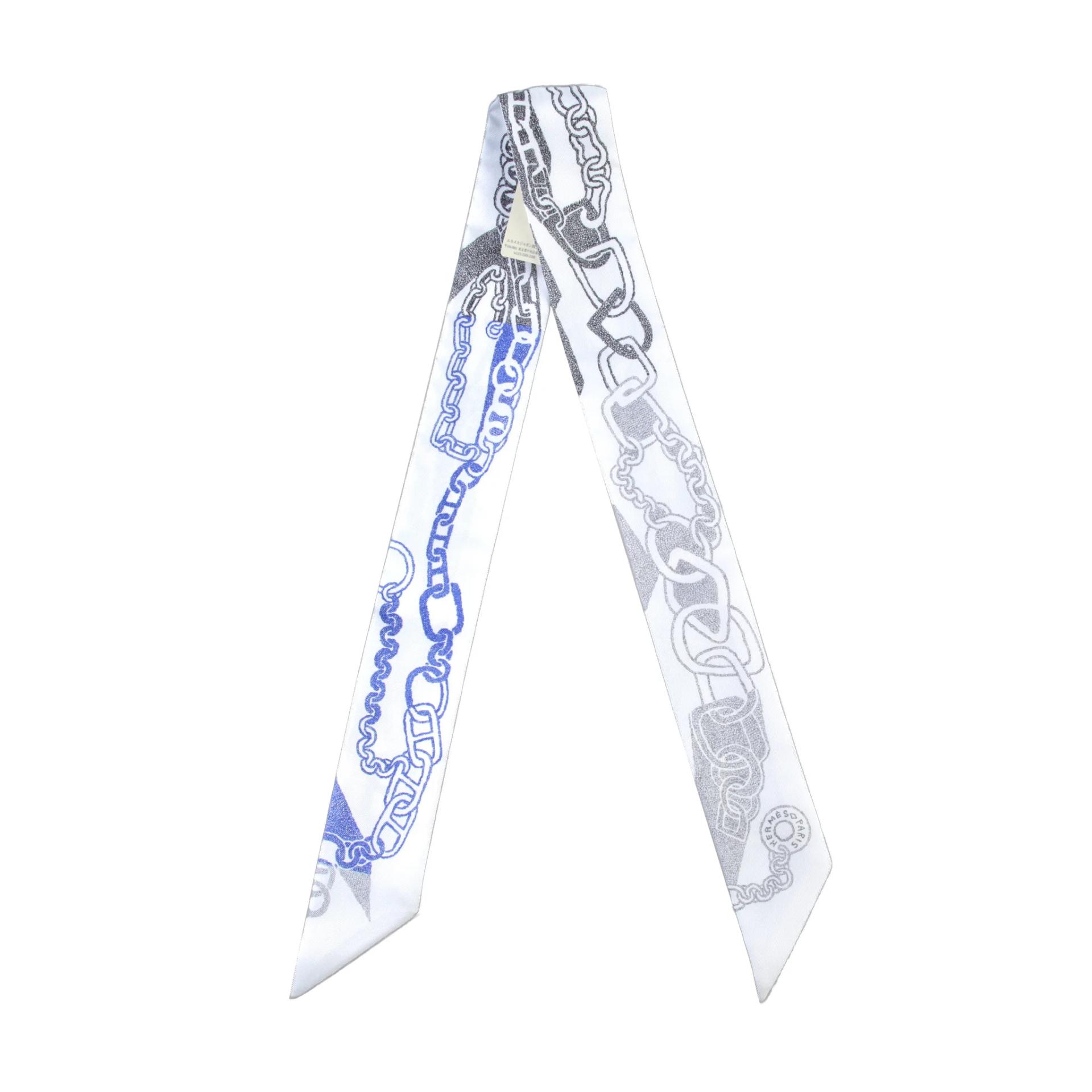 Unused ( Rank NS ) HERMÈS Twilly Boucles et Maillons White Gray Blue Silk - 2