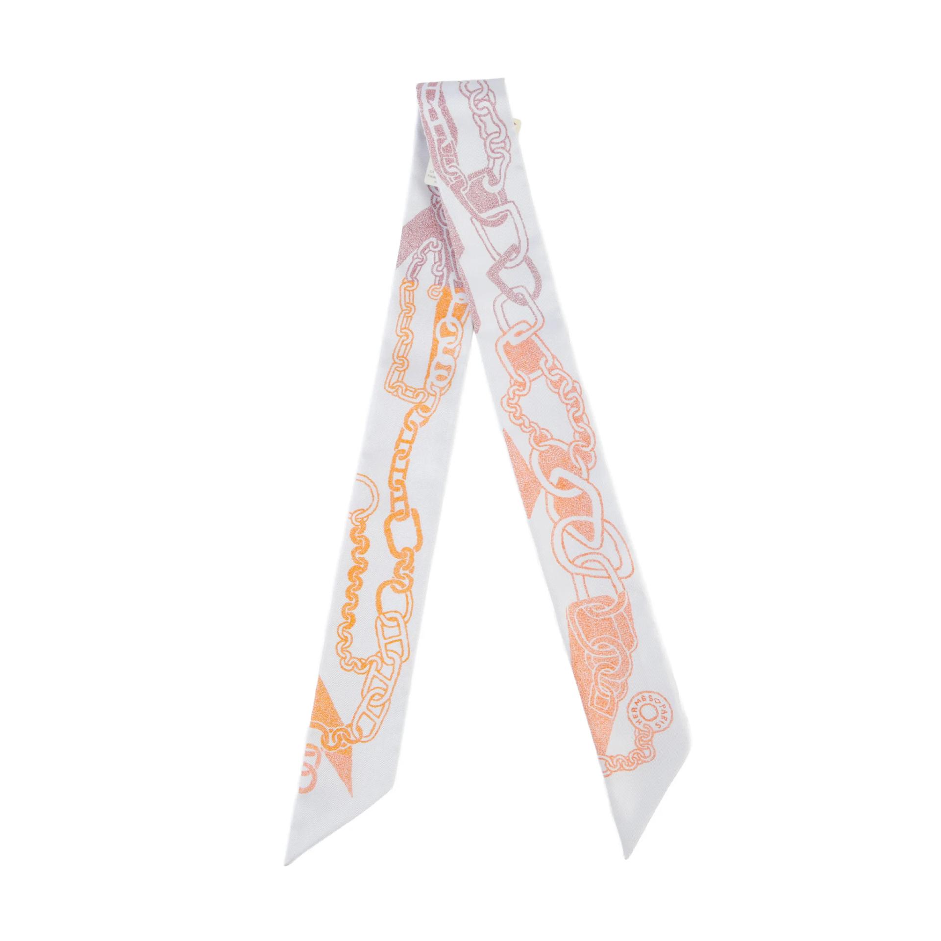 Unused ( Rank NS ) HERMÈS Twilly Boucles et Maillons White Orange Silk - 2