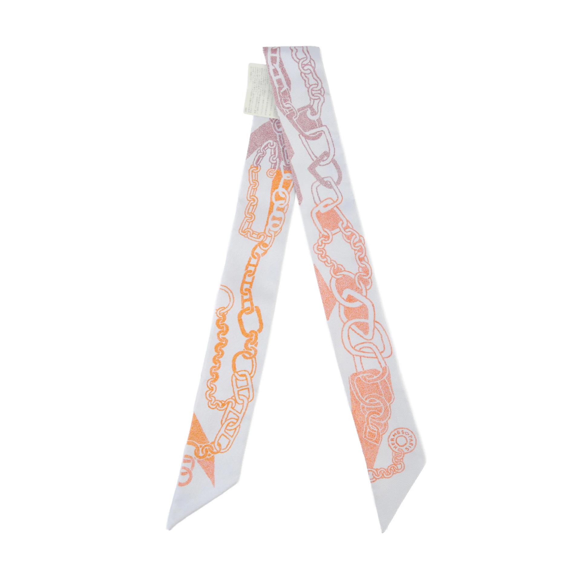 Unused ( Rank NS ) HERMÈS Twilly Boucles et Maillons White Orange Silk - 2