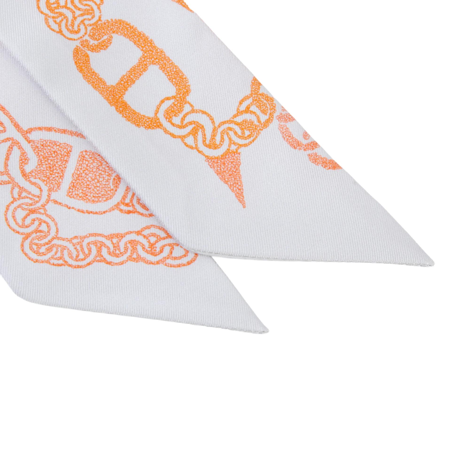 Unused ( Rank NS ) HERMÈS Twilly Boucles et Maillons White Orange Silk - 3