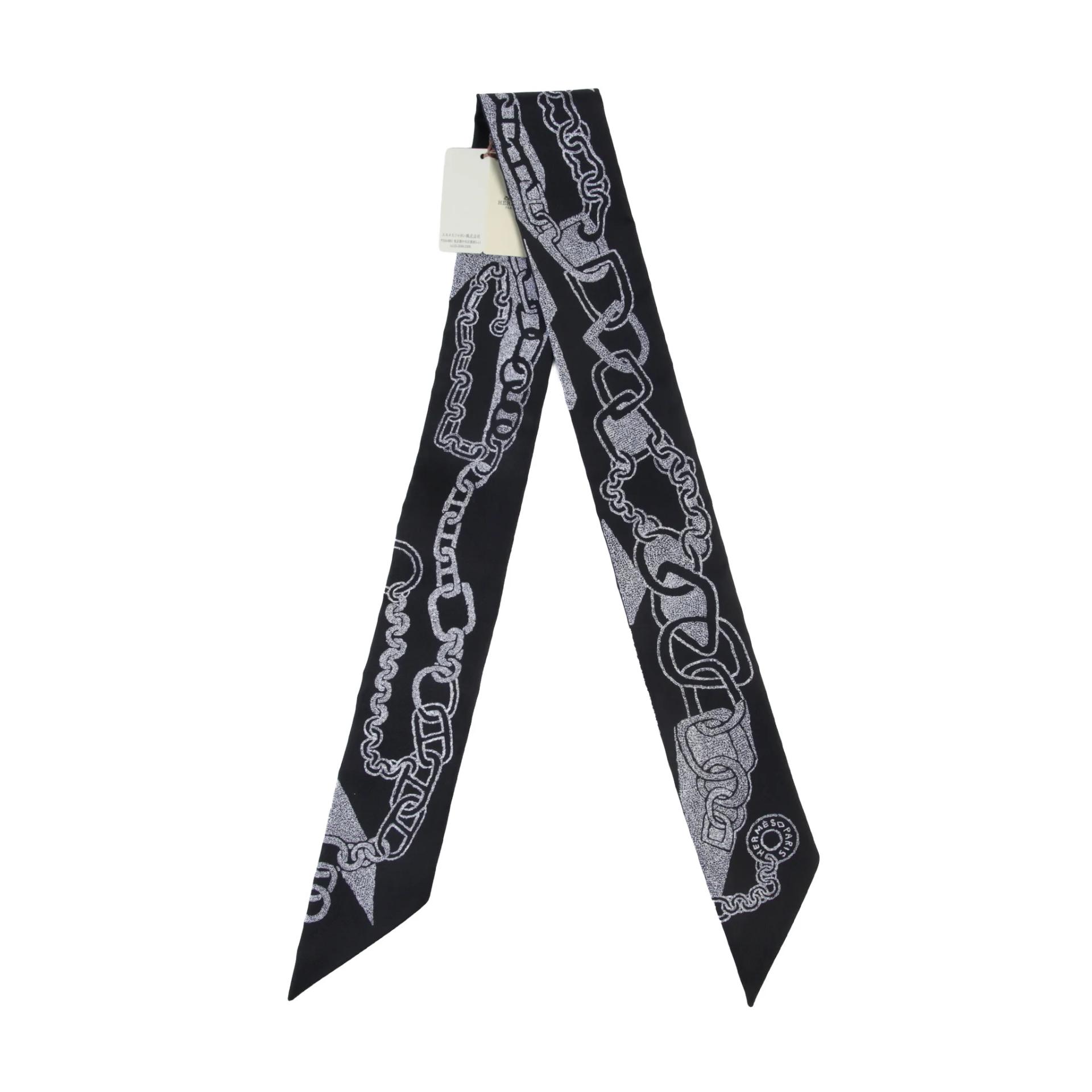Unused ( Rank NS ) HERMÈS Twilly Boucles et Maillons Black White Silk - 2