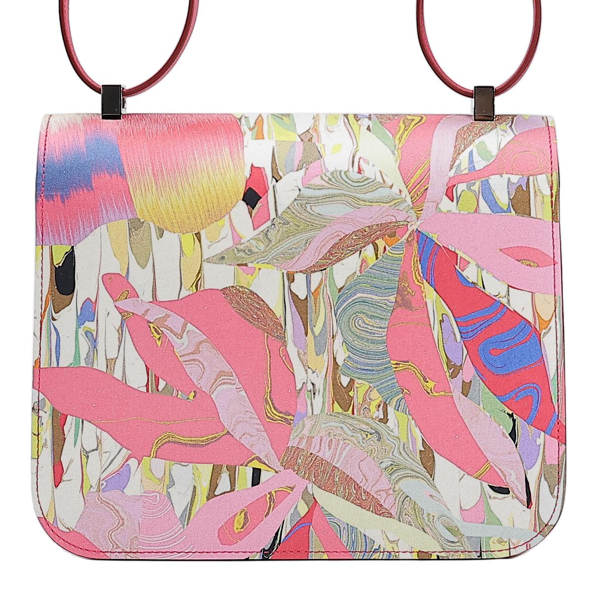 HERMÈS Limited Edition Constance 24 Marble Silk shoulder bag in Multi-Color, Rose Azalee Silk and Rose Mexico Swift leather with Palladium hardware - 3