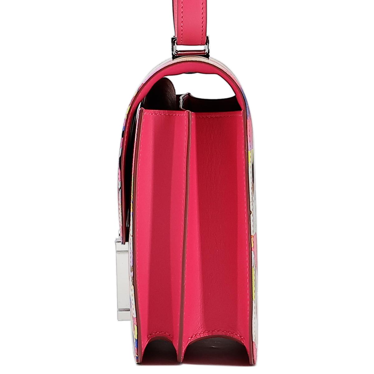 HERMÈS Limited Edition Constance 24 Marble Silk shoulder bag in Multi-Color, Rose Azalee Silk and Rose Mexico Swift leather with Palladium hardware - 4