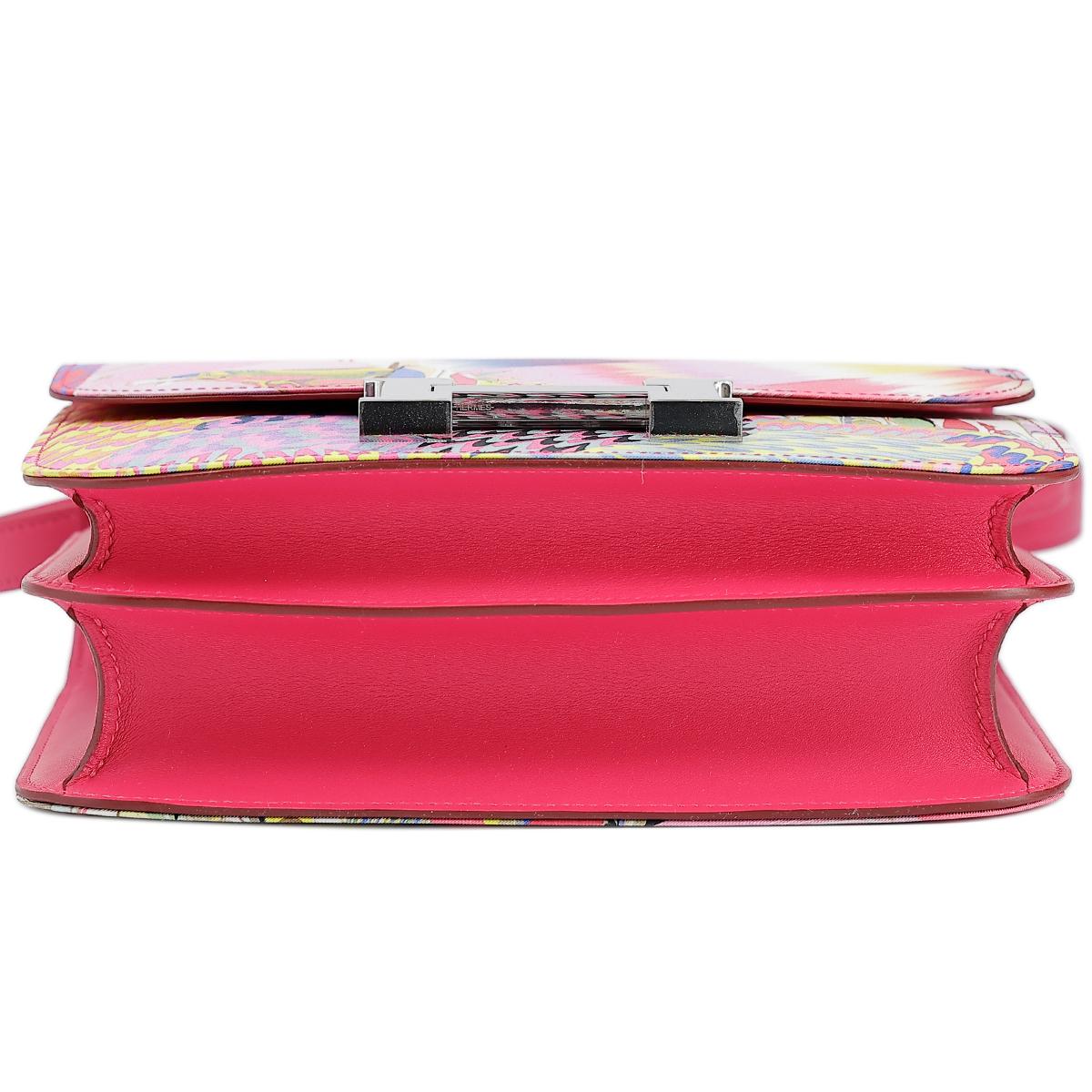 HERMÈS Limited Edition Constance 24 Marble Silk shoulder bag in Multi-Color, Rose Azalee Silk and Rose Mexico Swift leather with Palladium hardware - 7