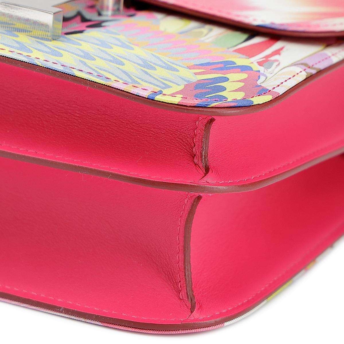 HERMÈS Limited Edition Constance 24 Marble Silk shoulder bag in Multi-Color, Rose Azalee Silk and Rose Mexico Swift leather with Palladium hardware - 8