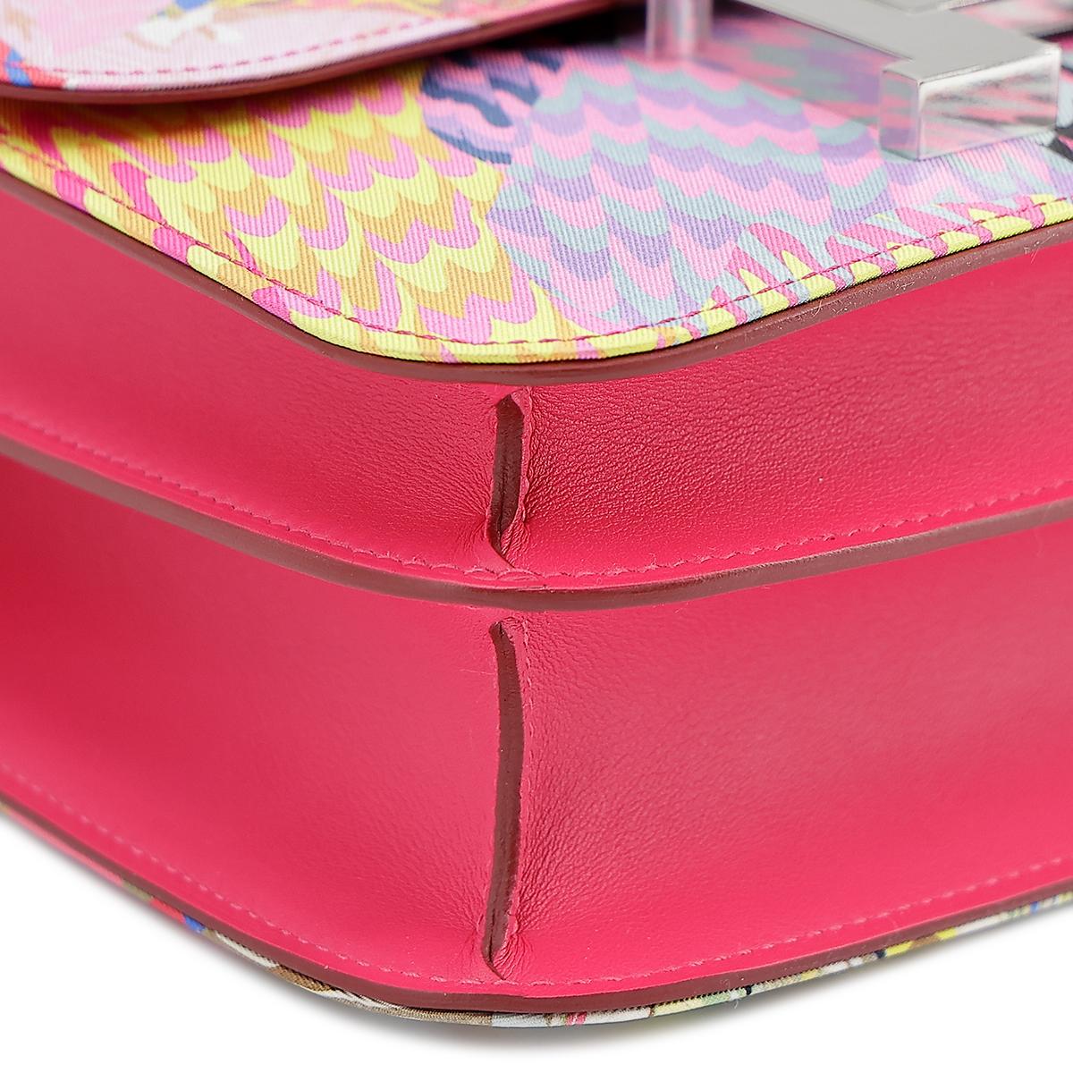 HERMÈS Limited Edition Constance 24 Marble Silk shoulder bag in Multi-Color, Rose Azalee Silk and Rose Mexico Swift leather with Palladium hardware - 9