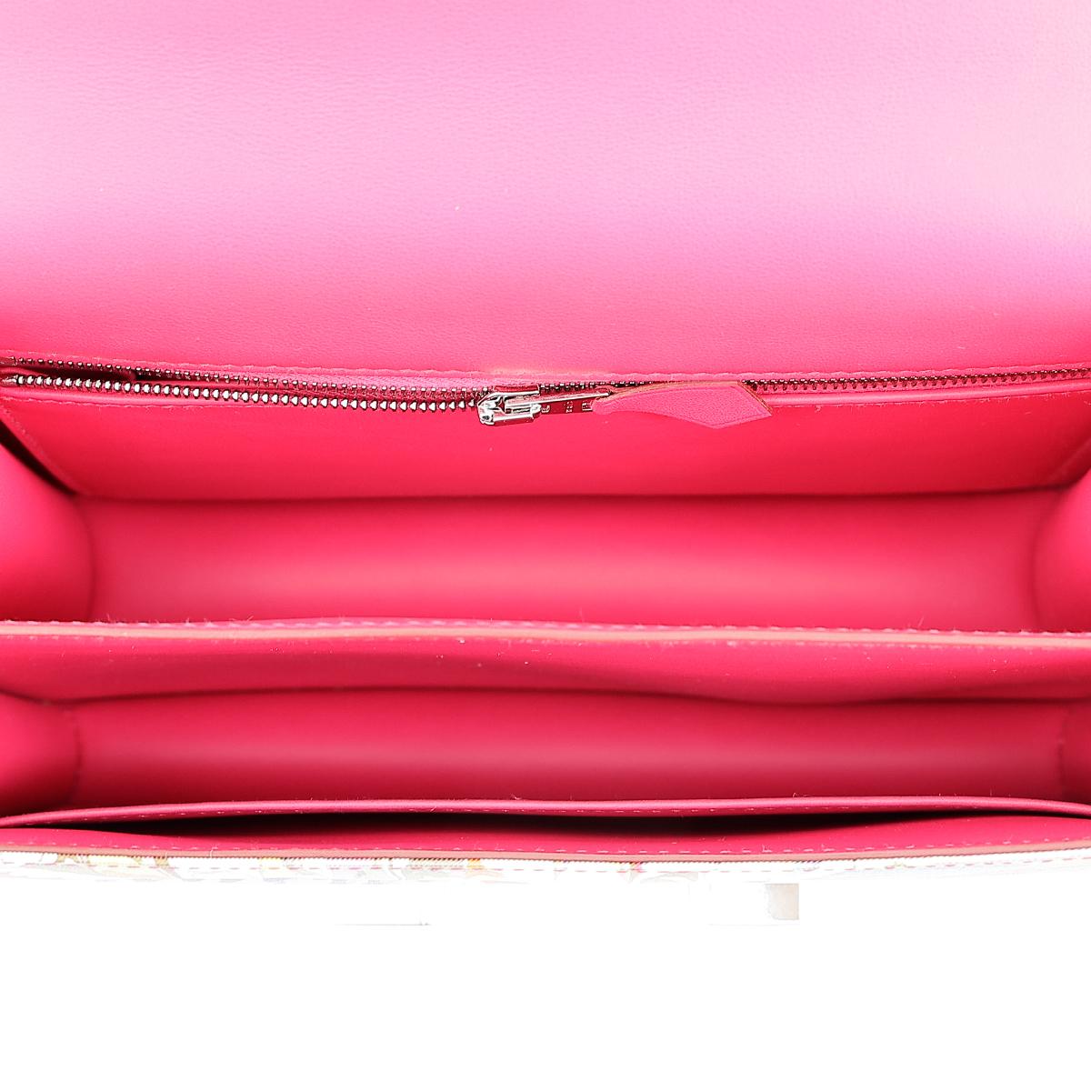 HERMÈS Limited Edition Constance 24 Marble Silk shoulder bag in Multi-Color, Rose Azalee Silk and Rose Mexico Swift leather with Palladium hardware - 14