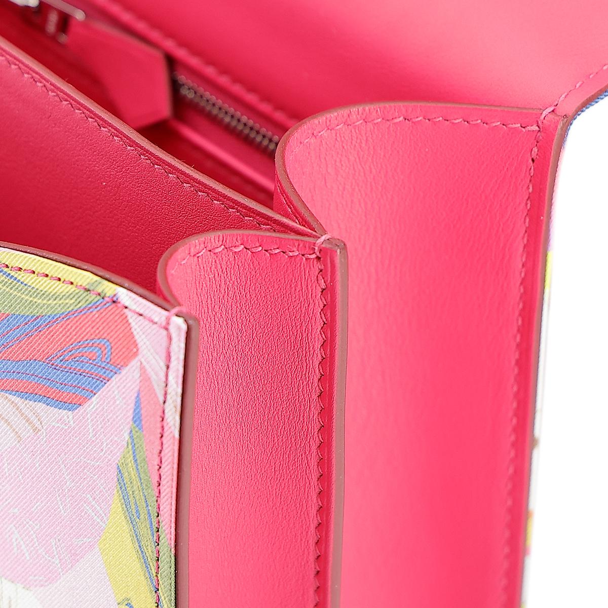 HERMÈS Limited Edition Constance 24 Marble Silk shoulder bag in Multi-Color, Rose Azalee Silk and Rose Mexico Swift leather with Palladium hardware - 17