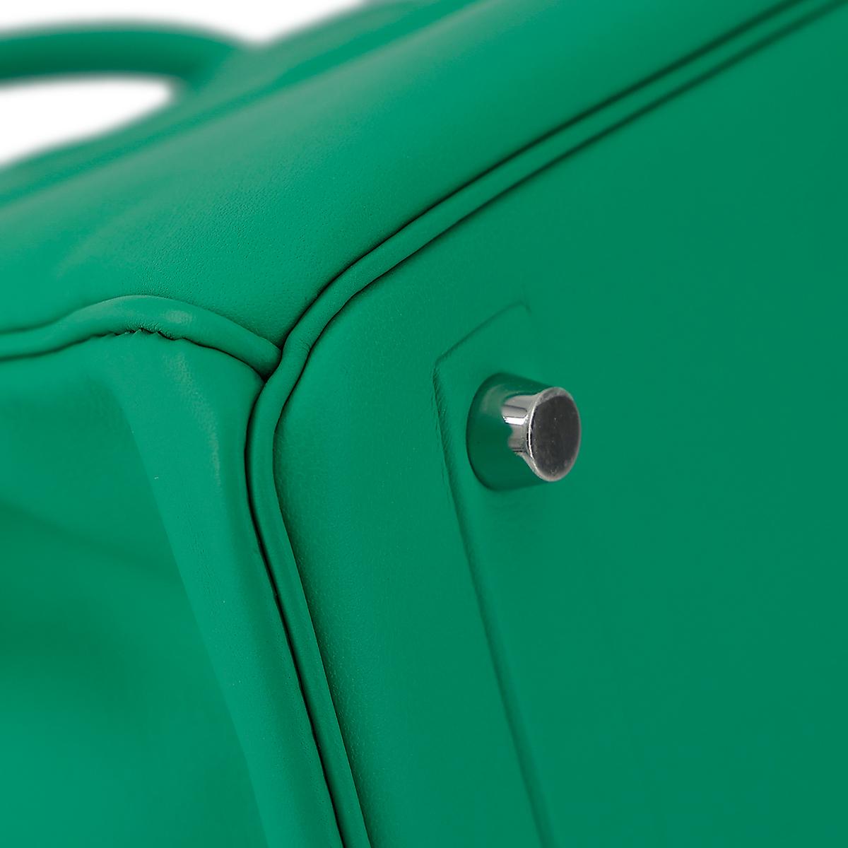 Unused ( Rank NS ) HERMÈS Limited Edition Shadow Birkin 25 handbag in Menthe Swift leather with Palladium hardware - 8