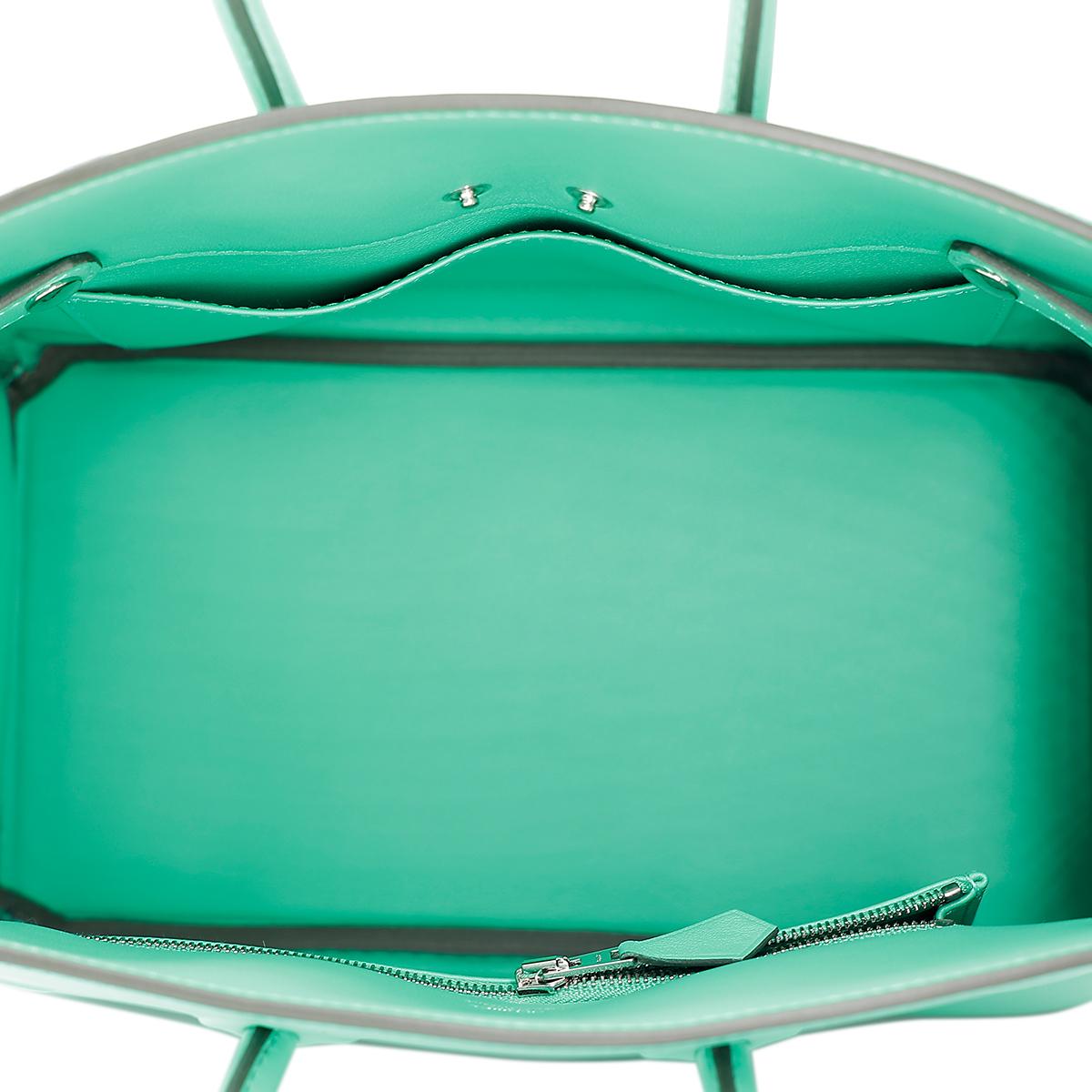 Unused ( Rank NS ) HERMÈS Limited Edition Shadow Birkin 25 handbag in Menthe Swift leather with Palladium hardware - 12