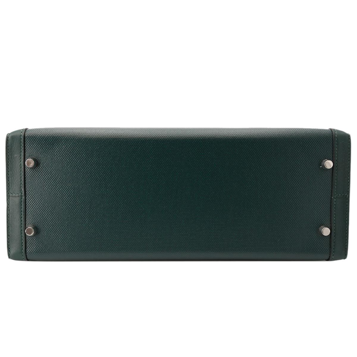 Unused ( Rank NS ) HERMÈS Kelly 32 Sellier Vert Cypress (6O) Swift Toile Berline canvas Palladium hardware D (2019) - 7