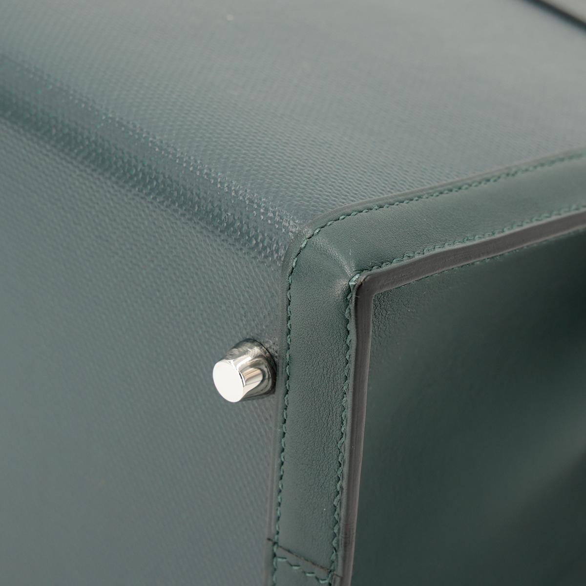 Unused ( Rank NS ) HERMÈS Kelly 32 Sellier Vert Cypress (6O) Swift Toile Berline canvas Palladium hardware D (2019) - 11