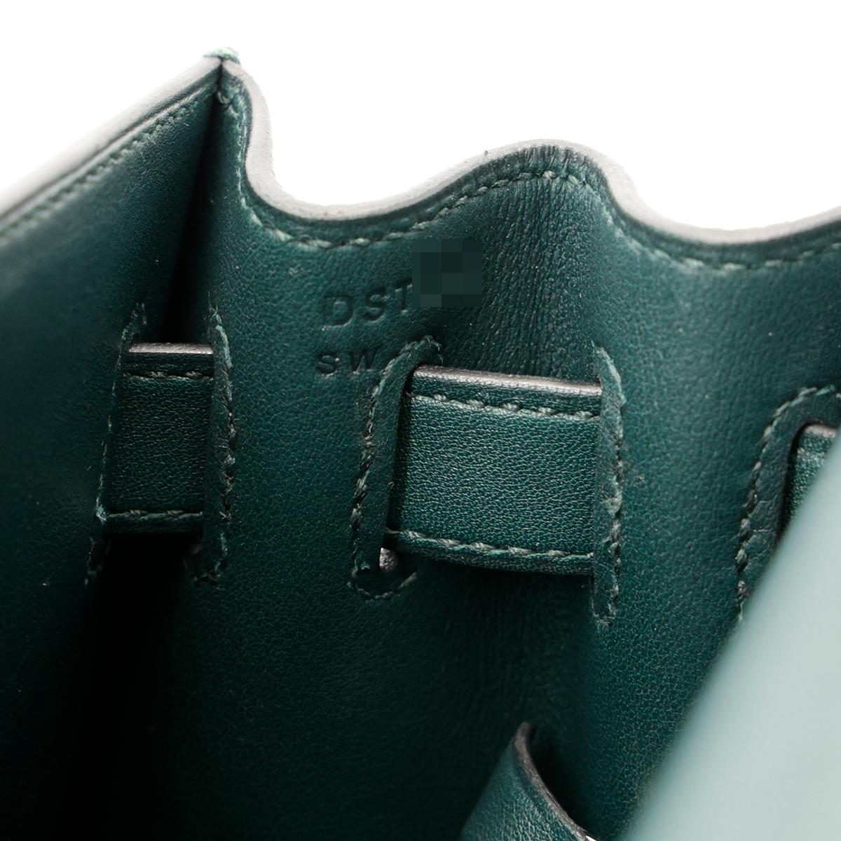 Unused ( Rank NS ) HERMÈS Kelly 32 Sellier Vert Cypress (6O) Swift Toile Berline canvas Palladium hardware D (2019) - 15