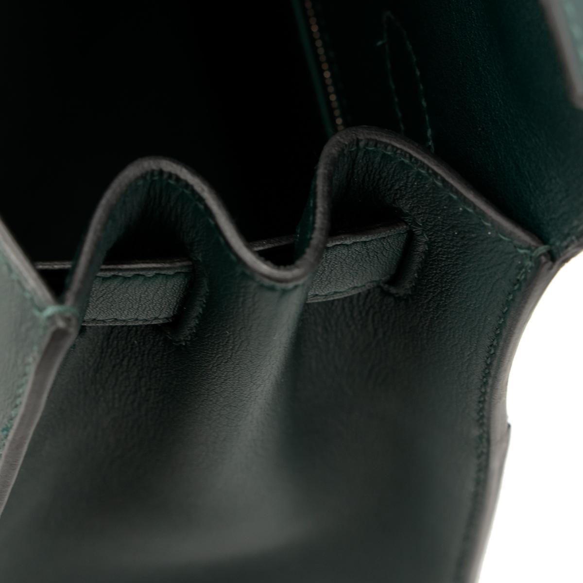 Unused ( Rank NS ) HERMÈS Kelly 32 Sellier Vert Cypress (6O) Swift Toile Berline canvas Palladium hardware D (2019) - 16