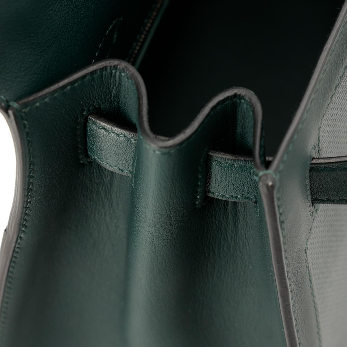 Unused ( Rank NS ) HERMÈS Kelly 32 Sellier Vert Cypress (6O) Swift Toile Berline canvas Palladium hardware D (2019) - 17