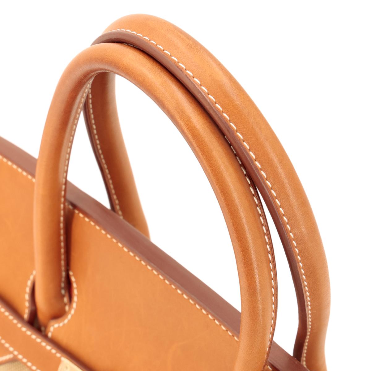HERMÈS Limited Edition Birkin Flag 35 handbag in Ficelle, Orange and Fauve, Barenia leather and Toile H canvas with Permabrass hardware - 6