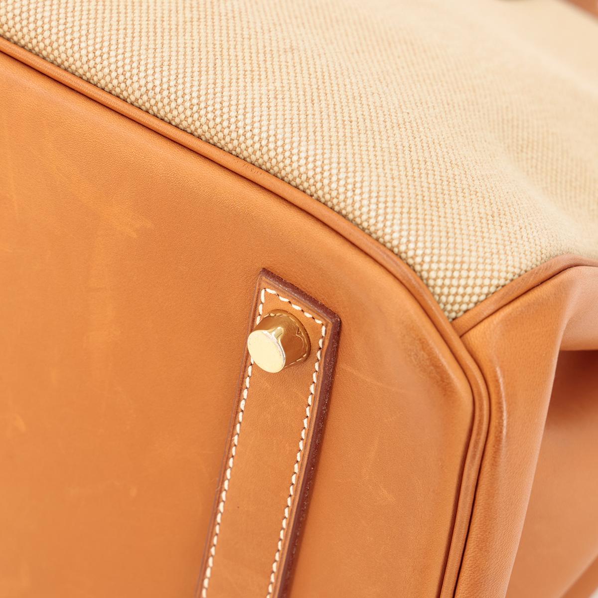 HERMÈS Limited Edition Birkin Flag 35 handbag in Ficelle, Orange and Fauve, Barenia leather and Toile H canvas with Permabrass hardware - 10