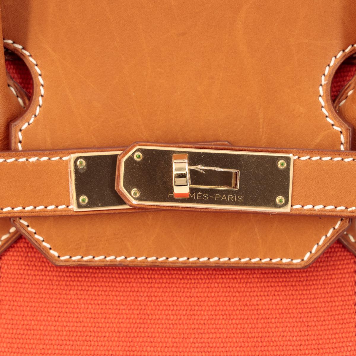 HERMÈS Limited Edition Birkin Flag 35 handbag in Ficelle, Orange and Fauve, Barenia leather and Toile H canvas with Permabrass hardware - 12