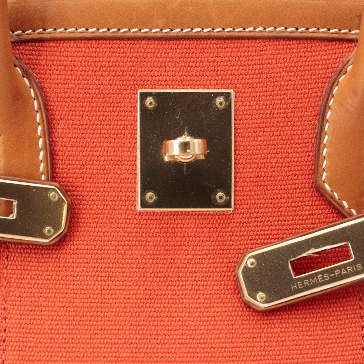 HERMÈS Limited Edition Birkin Flag 35 handbag in Ficelle, Orange and Fauve, Barenia leather and Toile H canvas with Permabrass hardware - 13