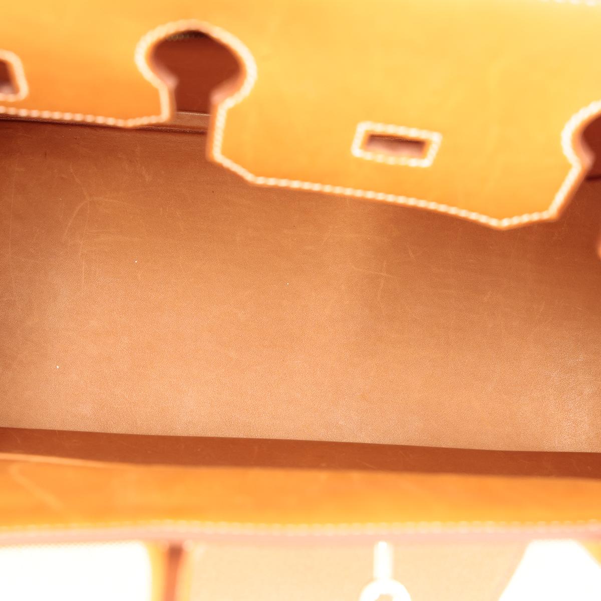 HERMÈS Limited Edition Birkin Flag 35 handbag in Ficelle, Orange and Fauve, Barenia leather and Toile H canvas with Permabrass hardware - 16