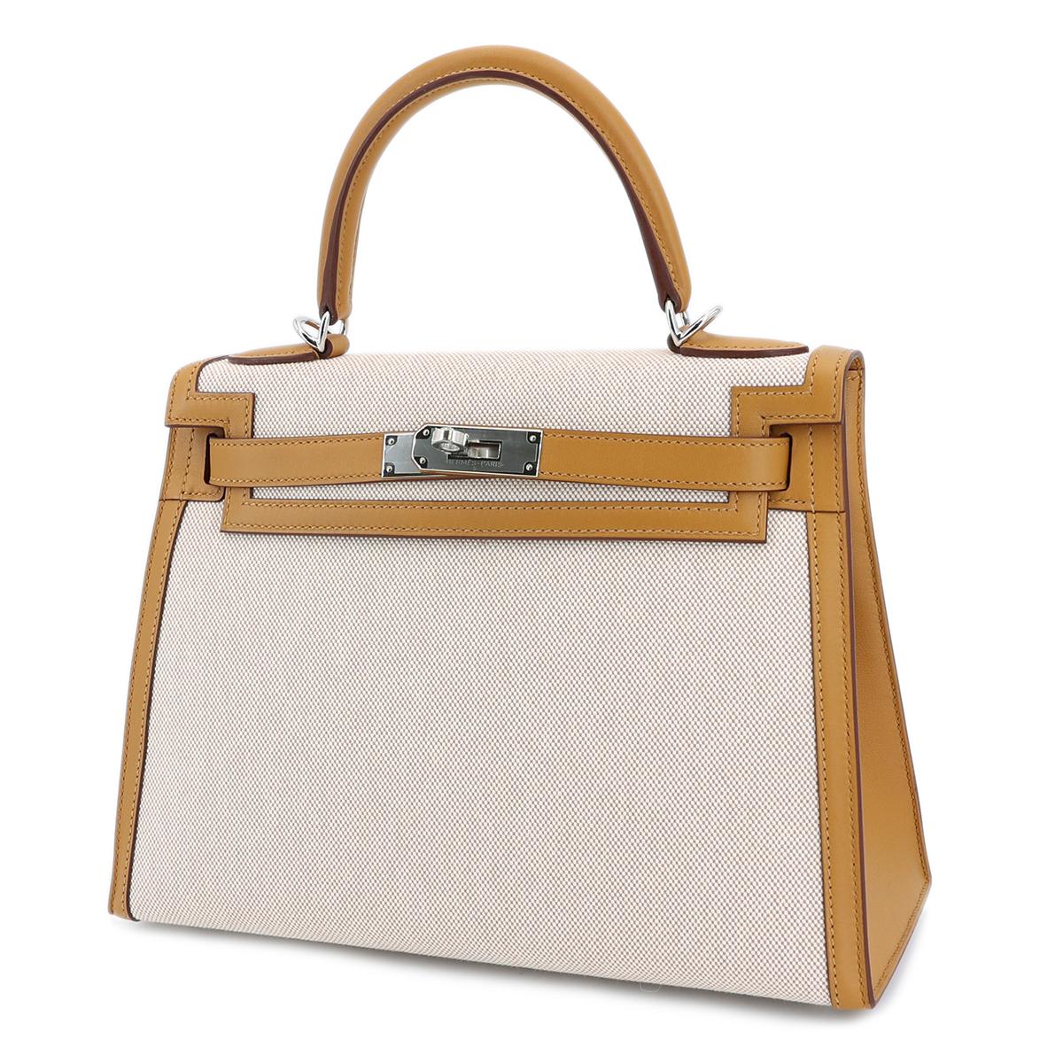 Brand New ( Rank N ) HERMÈS Limited Edition Kelly 28 Sellier Sesame (2S) Swift Toile H canvas Palladium hardware Z (2021) - 2